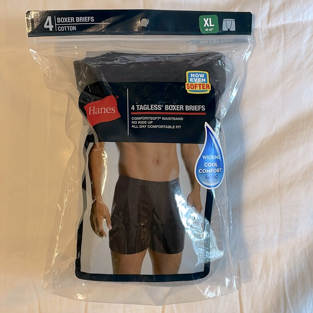 Hanes Tagless Boxer Briefs 4 Pack Cotton